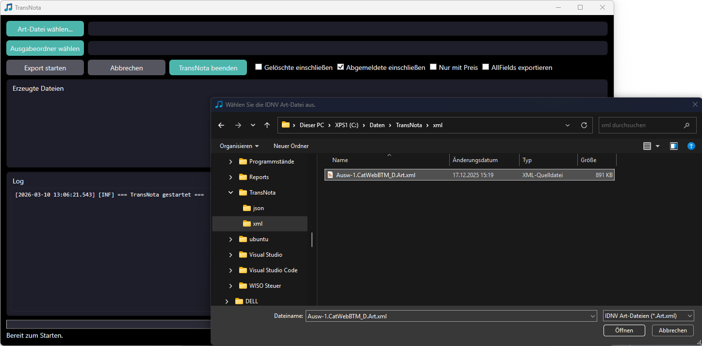 Nur die Artikeldatei muss ausgewählt werden